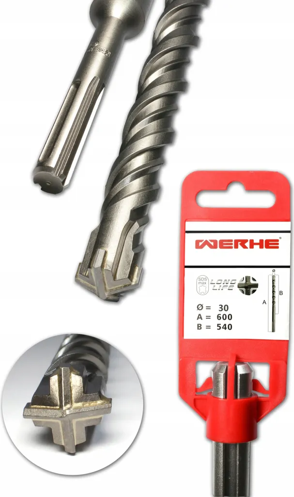 Punta SDS Max 30x600 mm WERHE per Calcestruzzo Armato e Pietra