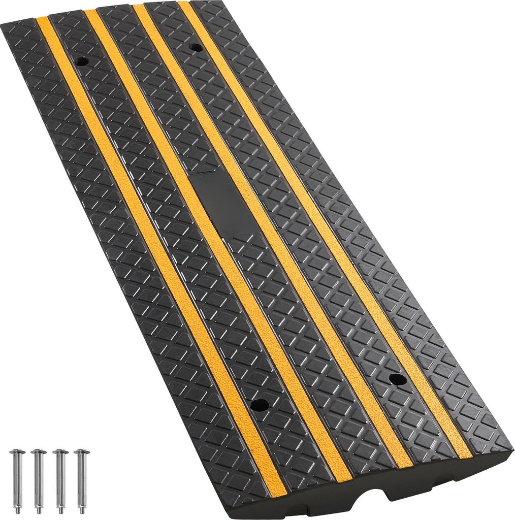 SucceBuy Gummi-Bordsteinrampe, 15 Tonnen Belastbarkeit, 66 mm Höhe, Rampe mit gelben Reflektoren, ideal für Lager, Garagen, Gehwege und Laderampe...