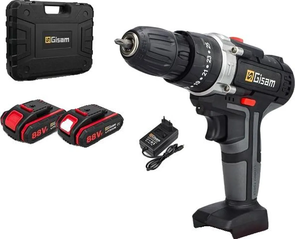 Perceuse sans fil couple 25+3 positions avec pack de 2 batteries lithium
