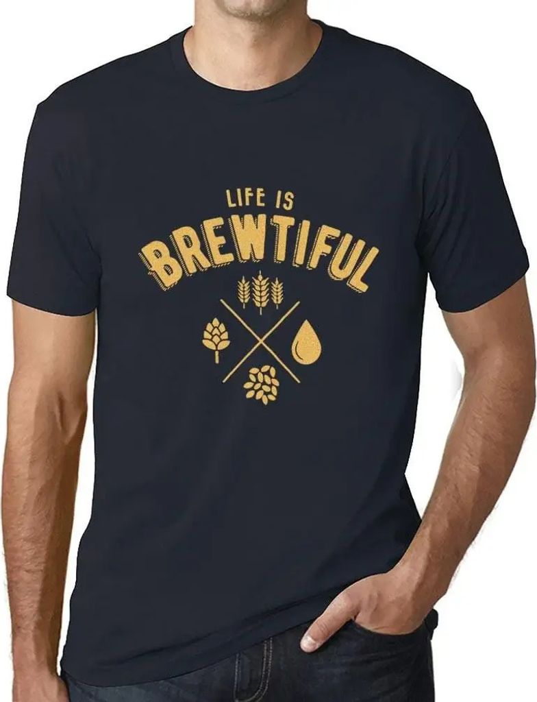 Herren Grafik T-Shirt Das Leben ist schön gebrautes Bier – Life Is Brewtiful Beer – Öko-Verantwortlich Vintage Jahrgang Kurzarm Lustige Druck