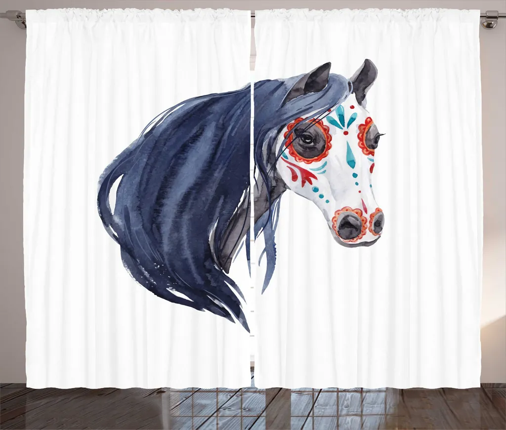 Rideaux de salon universels à motif aquarelle cheval 280x225 cm