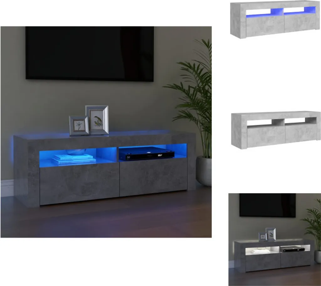 mobile TV vidaXL con illuminazione LED grigio cemento 120x35x40 cm - Mobili TV