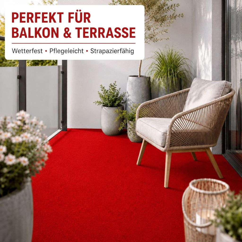 Rasenteppich Rot zuschneidbar für Balkon und Terrasse 80 x