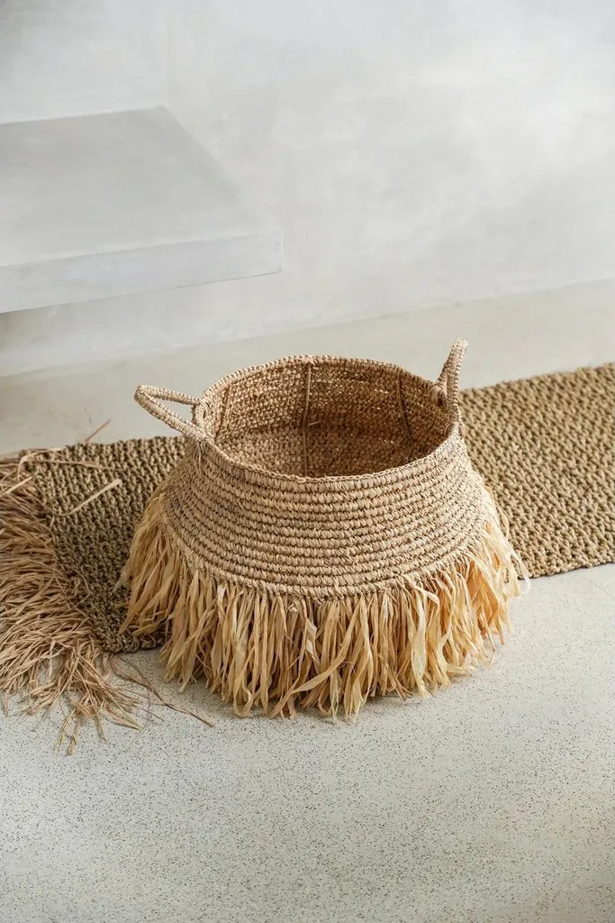 Panier de rangement en raphia naturel tressé pour décoration bohème