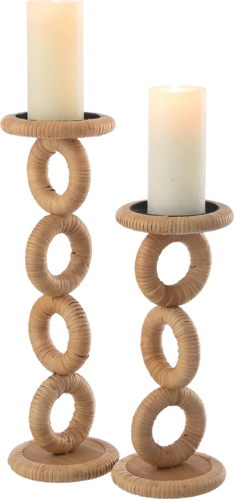 Bougeoir Centre de Table Ring J-Line Naturel - Décoration Table Large - 2