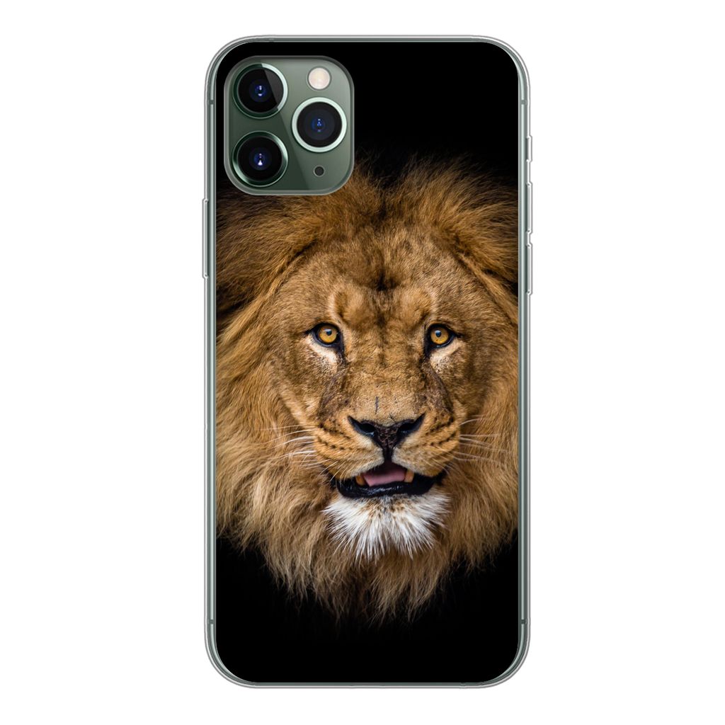 MuchoWow Handyhülle Schutzhülle Hülle für iPhone 11 Pro Löwe - Porträt - Schwarz - Tiere Silikon Softcase Handy Hülle - Handy