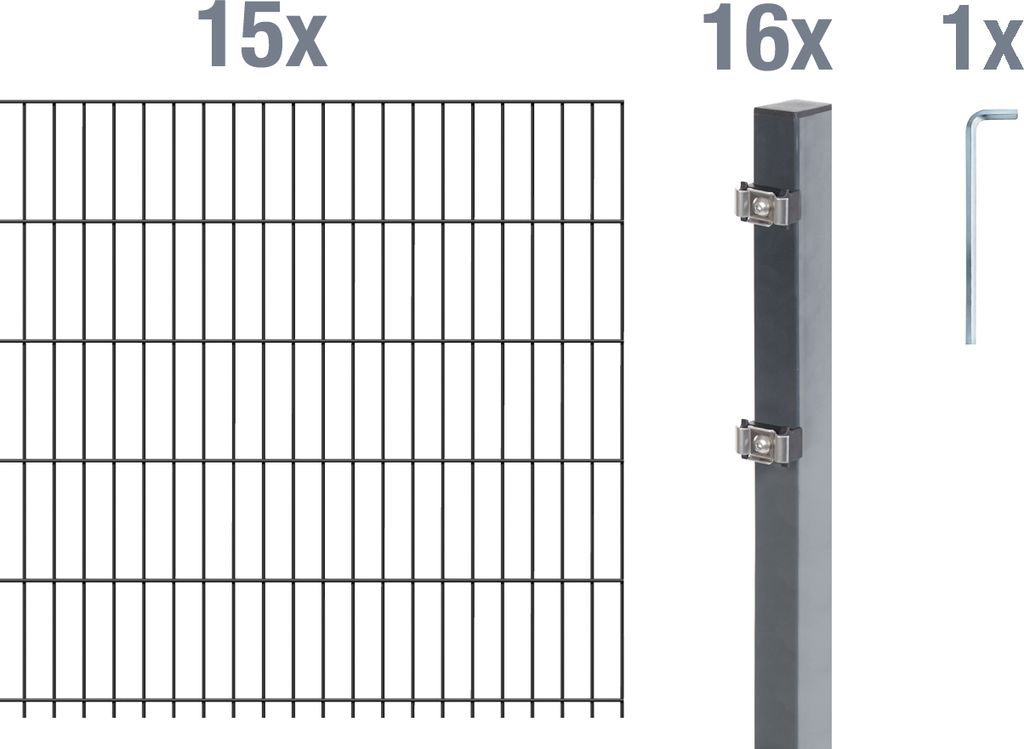 Alberts Doppelstabmatten Zaun, Höhe 100 cm, Länge 30 m, Zaun-Komplettset zum Einbetonieren, anthrazit, Pfosten 60x40 mm