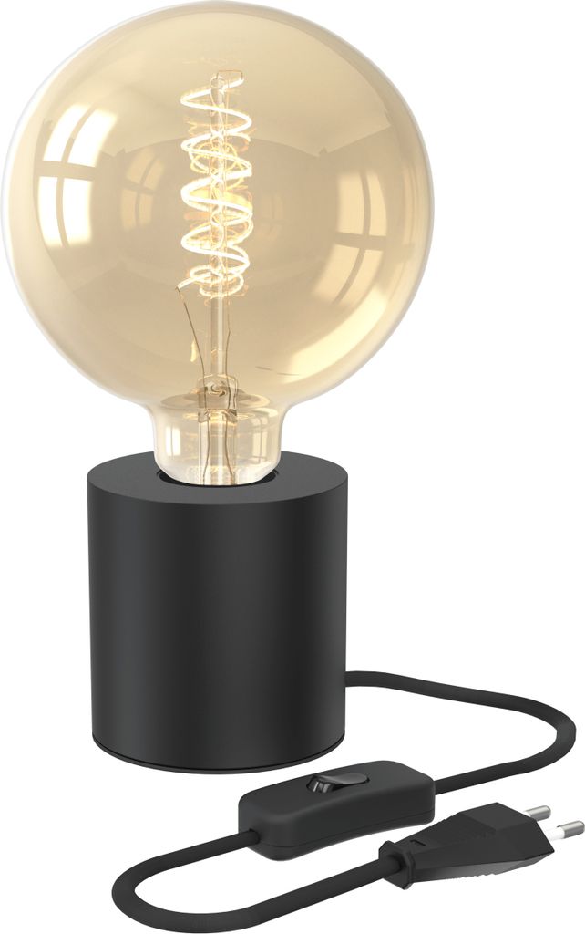 Calex Tischleuchte Rund, E27, Schwarz, Inkl. G125 LED Filament Lichtquelle