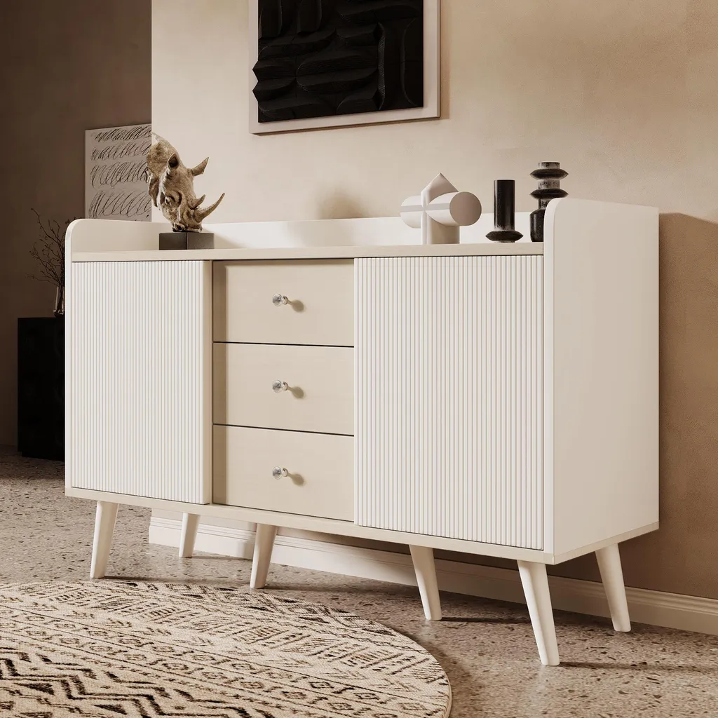 Buffet Blanc en Panneaux de Particules avec Rangement Ouvert Pratique