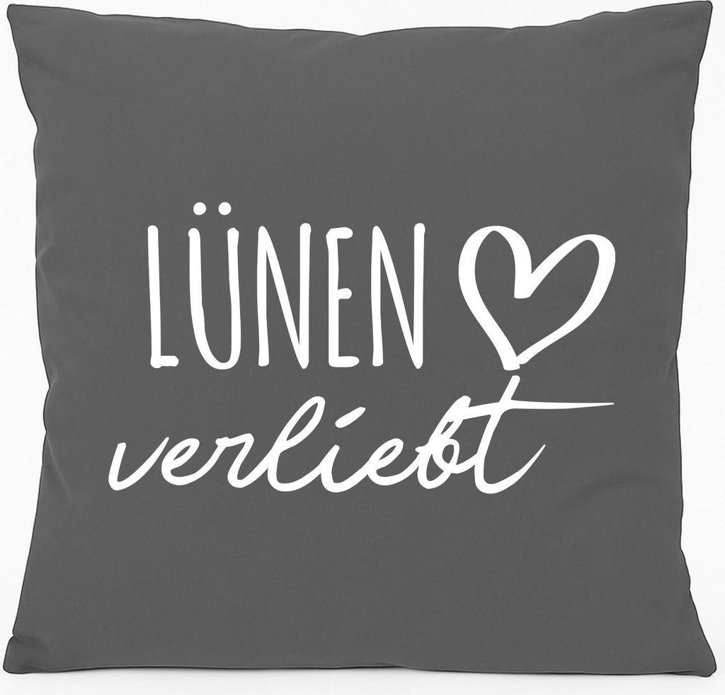Huuraa Kissen Lünen verliebt 40x40cm mit Füllung Steel Grey Baumwolle Dekokissen Geschenkidee