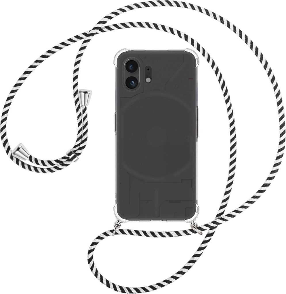 Handykette Backcover-Schutzhülle mit Band (Metall silberfarben) für Nothing Phone (2) (A065, 6.7'') - schwarz/weiß gestreift