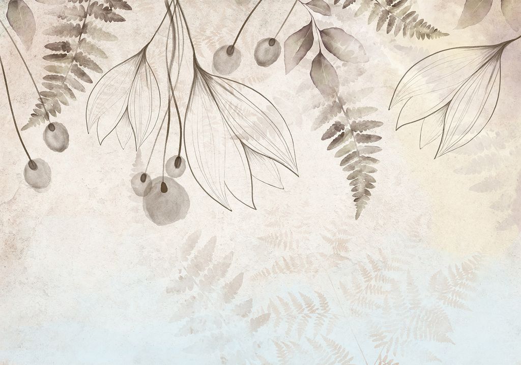 Vlies Fototapete Blumen Blätter 400x280 cmTapeten Wandtapete XXL Natur Botanik Pflanzen Fern beige b-A-10075-a-a