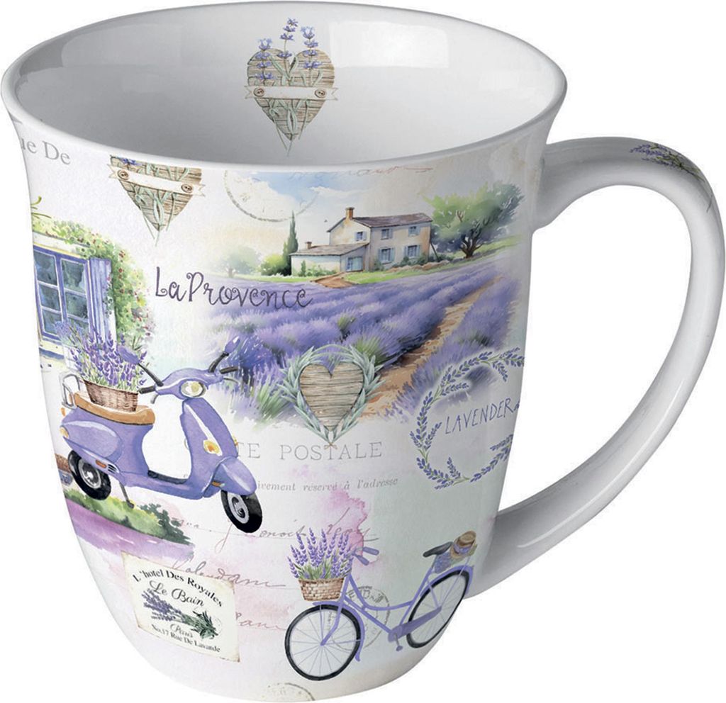 Tasse 10cm Porzellan im Provence Lavendel Design Weiß Lila Produktbild 