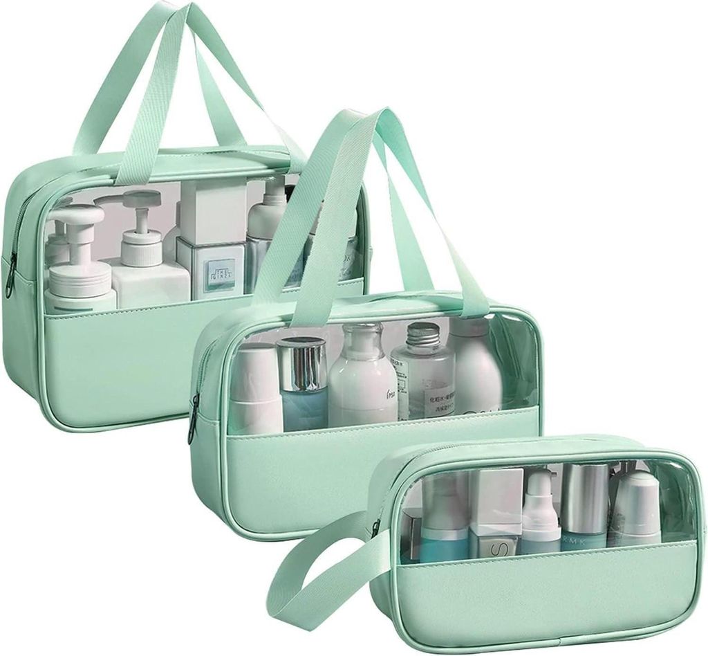 Set de 3 trousses de toilette transparentes en vert Image du produit 