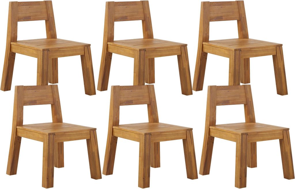 BELIANI Gartenstuhl 6er Set Hellbraun Akazienholz mit Rückenlehne rustikaler Stil Balkon Terrasse Outdoor Indoor Möbel Gartenausstattung