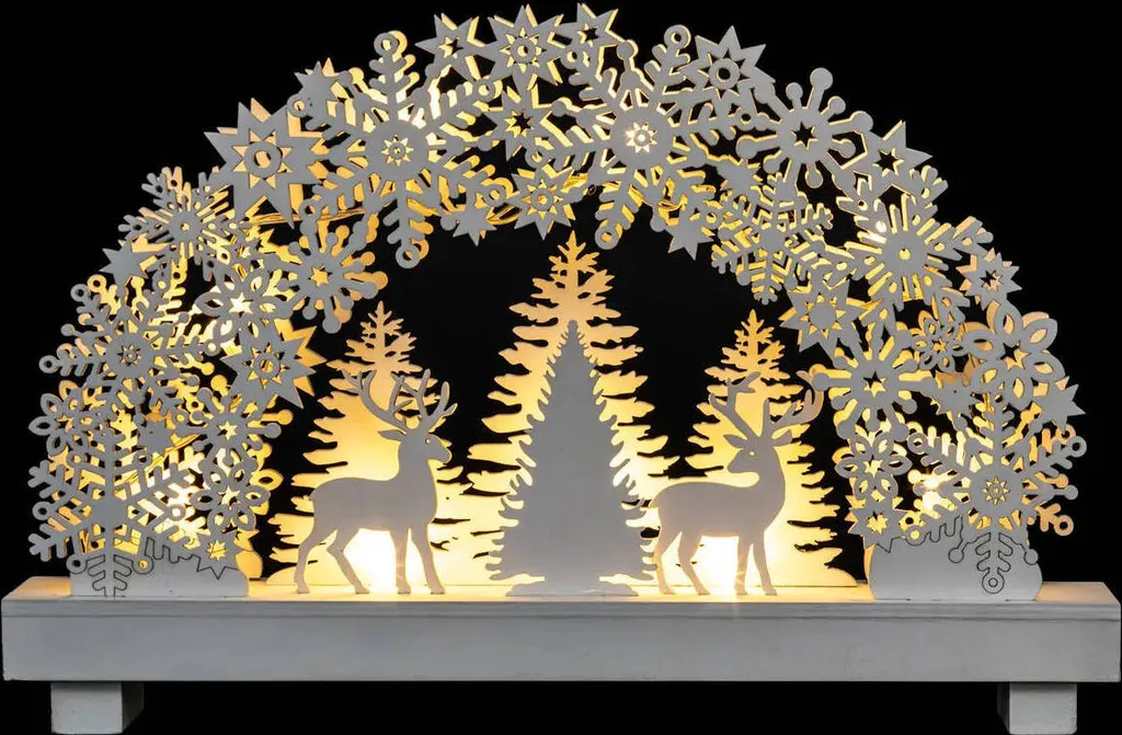 Décoration lumineuse de table Noël bois scène de rennes pour vitrine