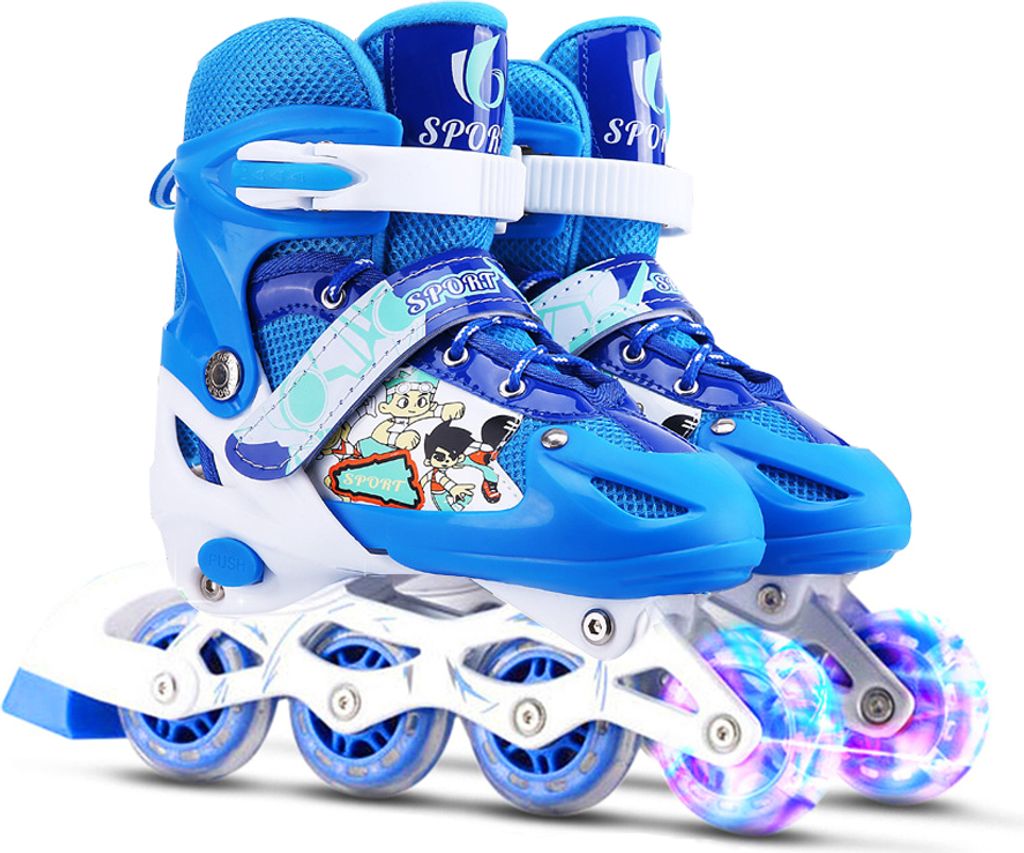 Verstellbare Inline-Skates fuer Kinder, beleuchtetes Rollschuh-Set mit Helm, Schutzausruestung, Barrikadenschluessel fuer Jungen, Maedchen, Anfaeng...