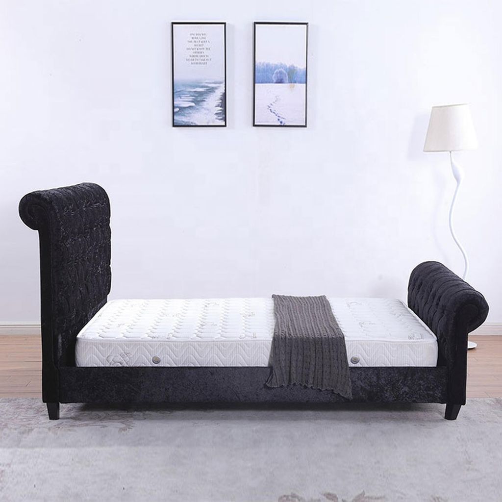 Schwarzes Schlafzimmer Betten Polster Bett Chesterfield Textil Stoff jvmoebel