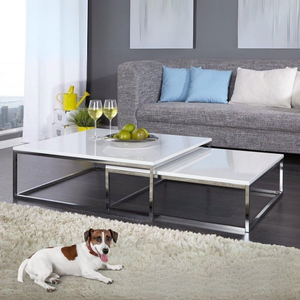 2er Set Design Couchtisch MENTO weiss hochglanz 75cm Produktbild 