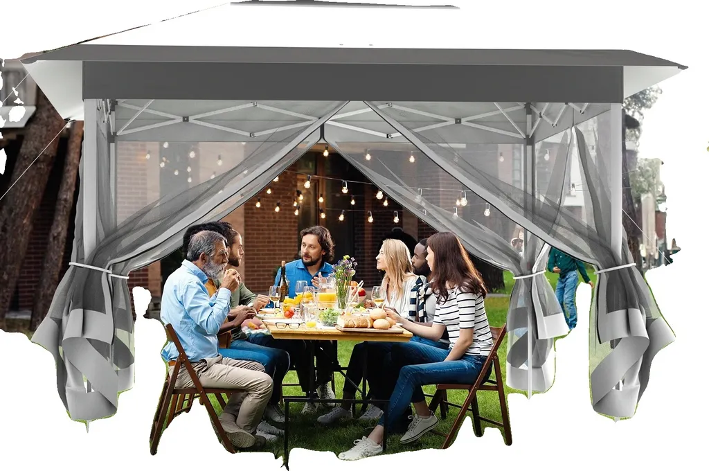 Tonnelle de jardin réglable Gazebo gris bicolore, finition étanche