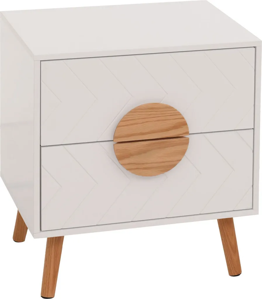 Petite commode de nuit blanche et table d'appoint design bois chevrons - 12