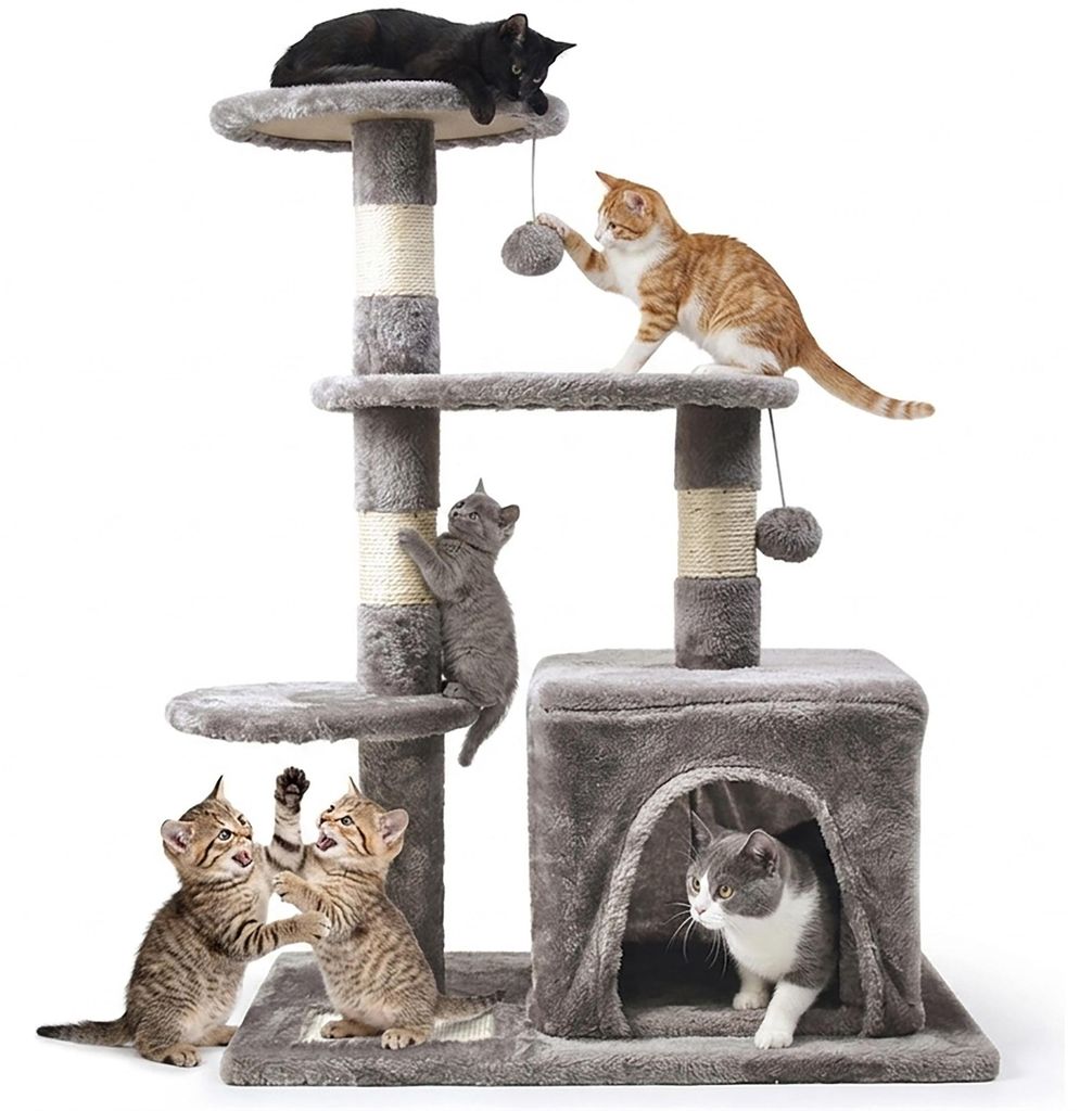Tiragraffi per gatti, albero, palo, grigio, 4 livelli, 80 Immagine del prodotto 