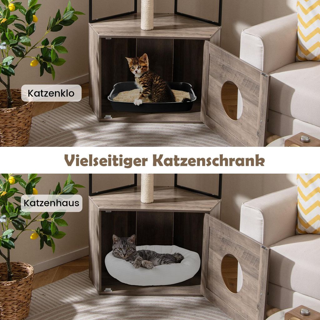 COSTWAY Kratzbaum mit Katzenklo Schrank, Katzenschrank fr