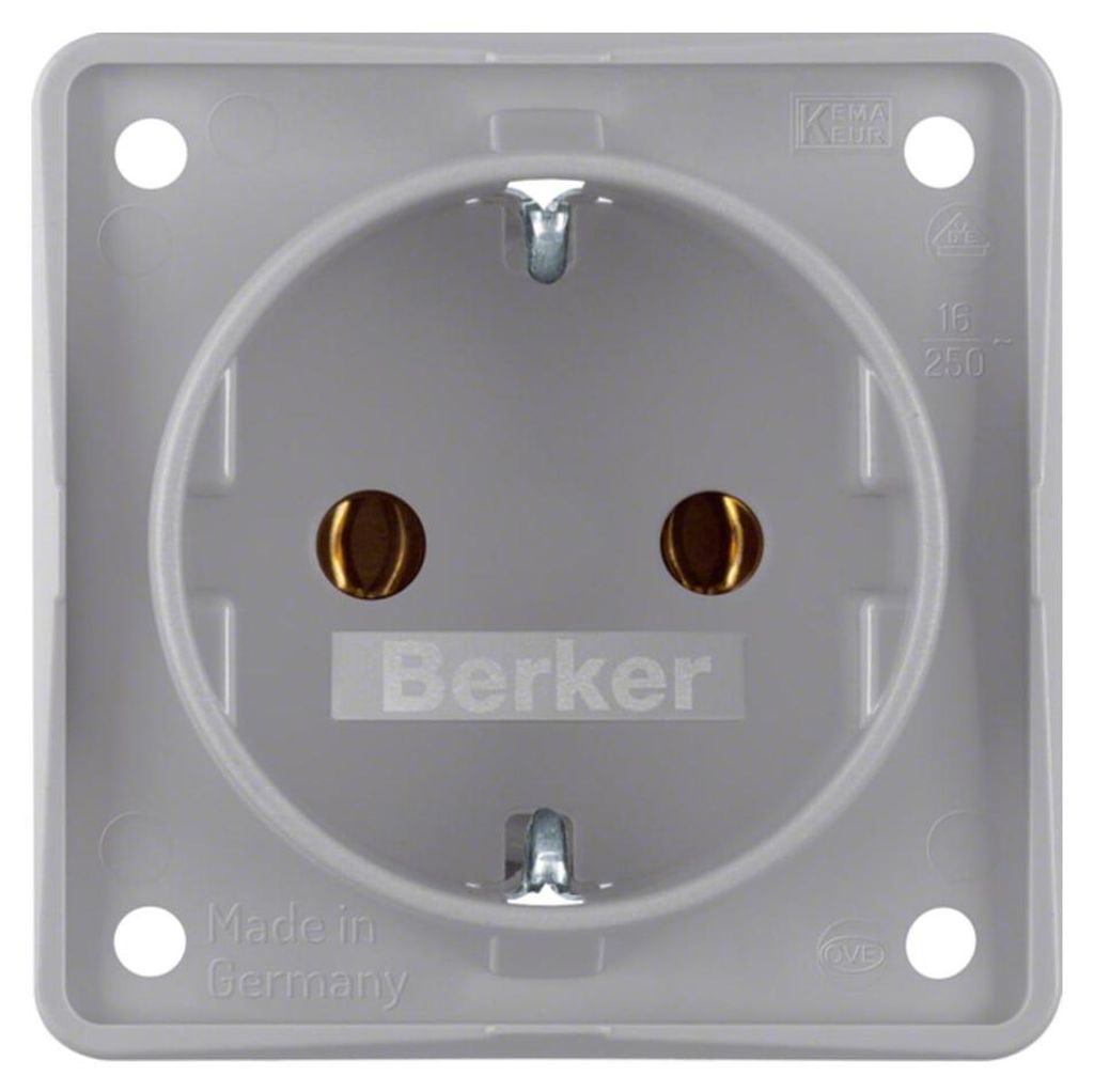 Hager Steckdose SCHUKO, mit Steckklemmen, Integro Modul-Einsätze, grau matt, Typ F, Schrauben, Grau, Thermoplast, IP44, IK05