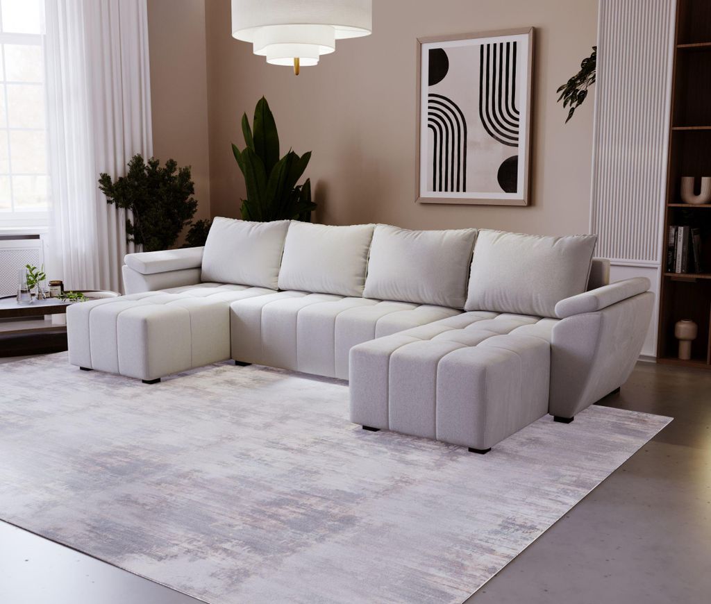 BEDANTE Ecksofa ZEUS U Monolith 84 Grau mit Schlaffunktion U-Form Sofa mit Stauraum Bettkasten Wohnzimmersofa Couch Sofa Bettsofa Bettkasten Bettcouch