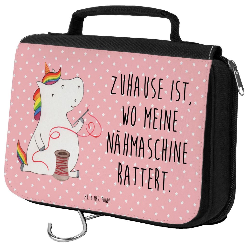 Mr. & Mrs. Panda Kulturtasche Einhorn Näherin - Rot Pastell - Geschenk, Kosmetiktasche, Basteln, Freundin, beautycase, Unicorn, Stricken, Einhörn...
