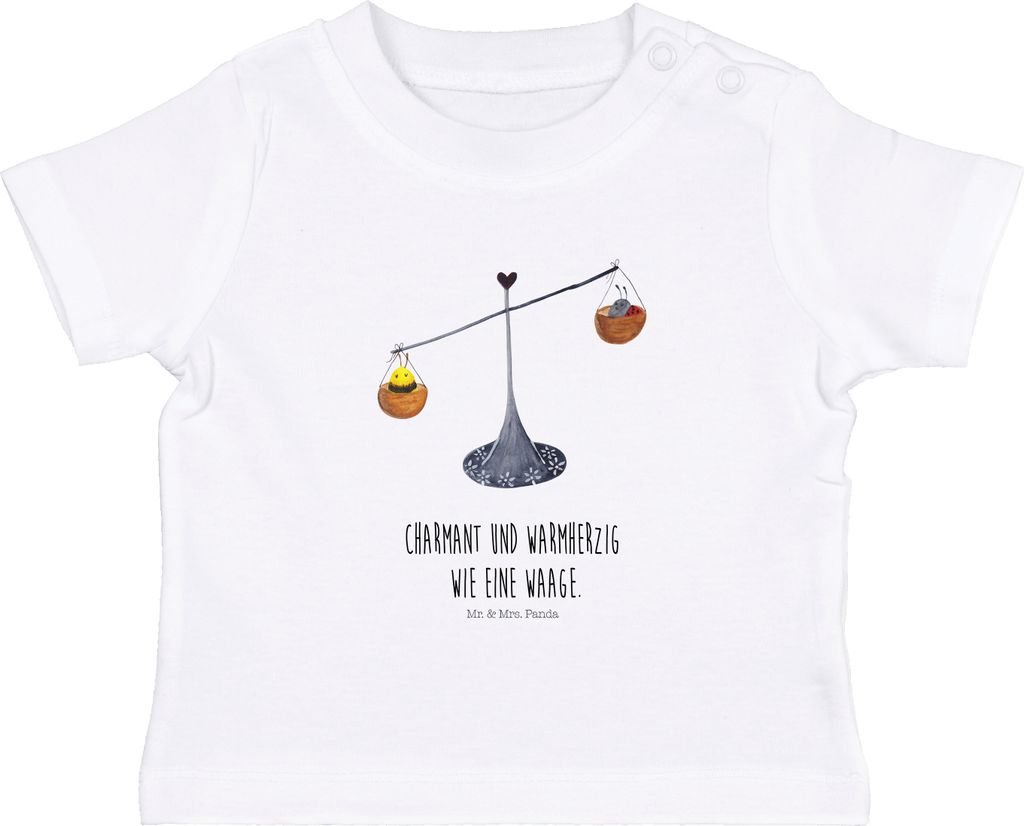Mr. & Mrs. Panda T-Shirt Sternzeichen Waage 6. - 12. Monat - Weiß - Geschenk, Gleichgewicht, Biene, Kinder Oberteil, Babyshirt, Marienkäfer, Baby...