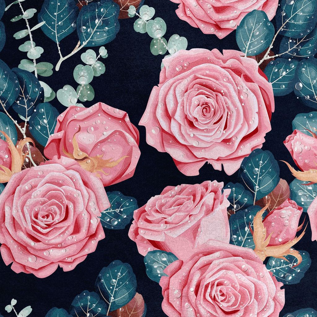 Royal Samt Stoff Polyester Zum Nähen - Motiv Rosen mit Tröpfchen