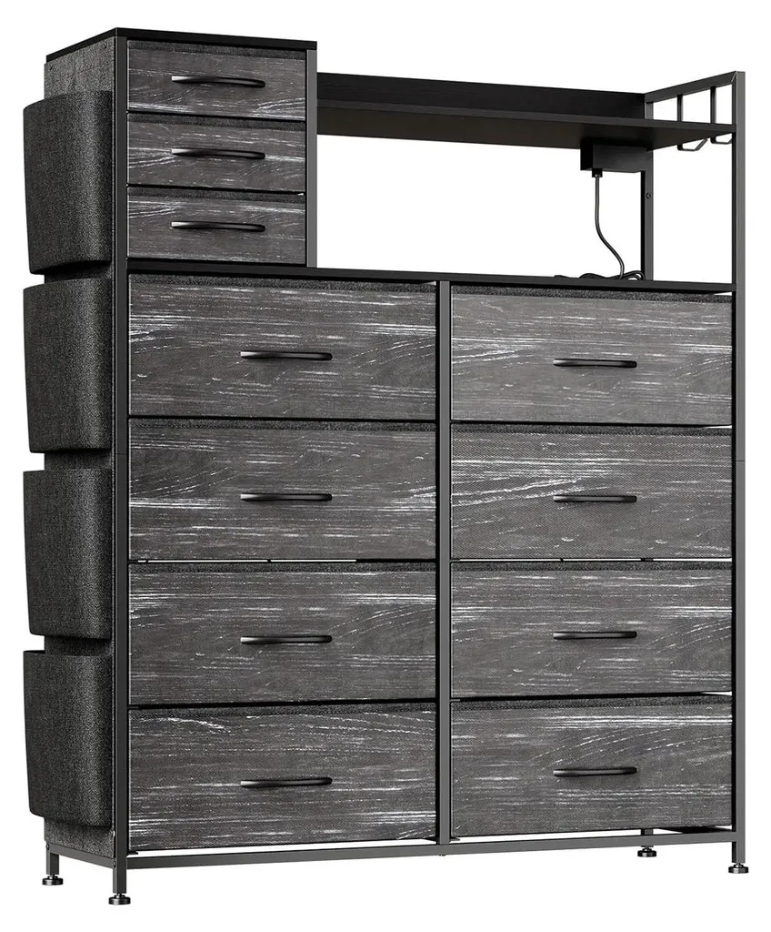 Meuble de rangement noir anti-encombrement avec LED et prises USB