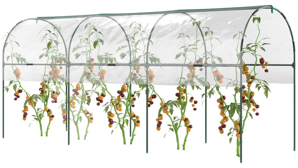 Serre de jardin pour tomates avec 4 arceaux en acier et bâche PVC verte