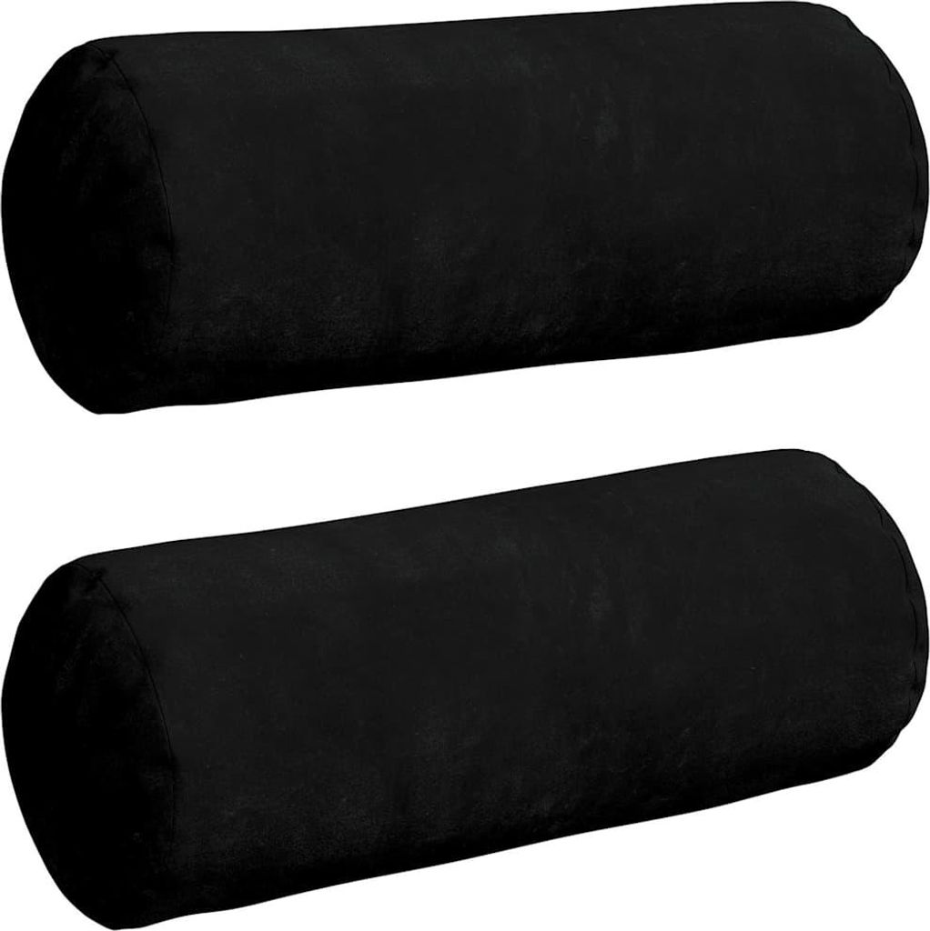 Two black bolster pillows are shown side-by-side against a white background.