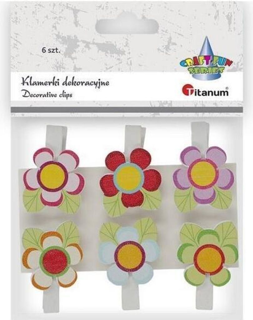 Ozdoba drewniana Klamerki kwiatki 26x27mm mix 6szt
