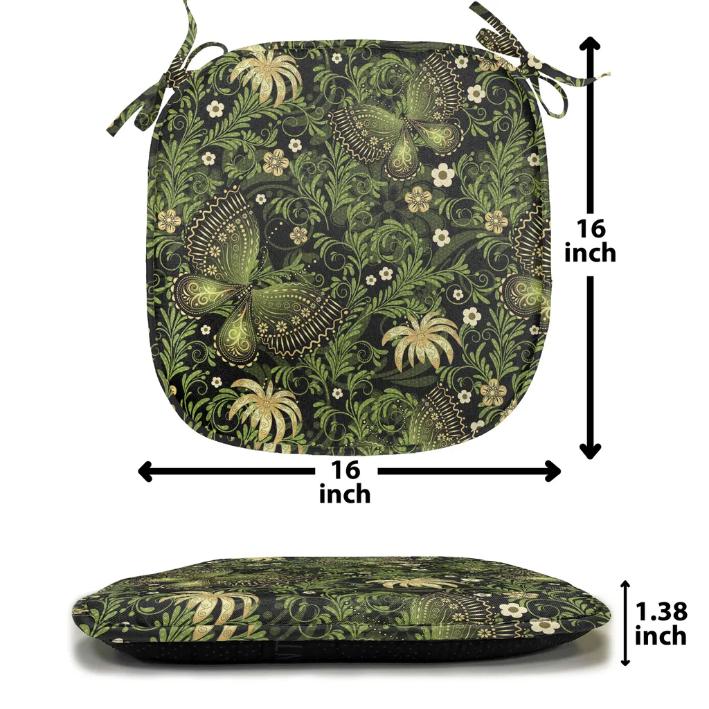 Coussin de Chaise avec Attaches Déperlant Motif Papillon Vert et Noir - 2