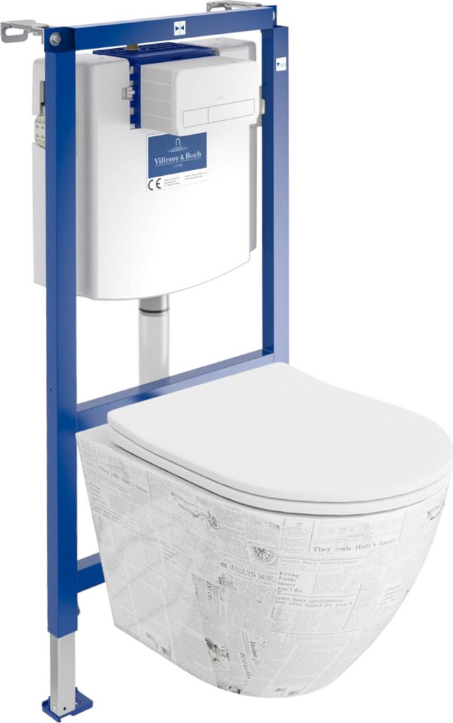 DOMINO | Villeroy&Boch ViConnect H112 Vorwandelement Unterputz WC mit Bedienplatte + Wand Hänge Tiefspül WC Sofi Slim Paper Spülrandlos | WC - S...