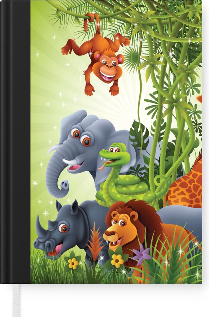 MuchoWow Notizbuch Tagebuch Haushaltsbuch Notebook A5 Dschungeltiere - Pflanzen - Kinder - Elefant - Giraffe - Löwe - Notizblock - Notizheft - N...