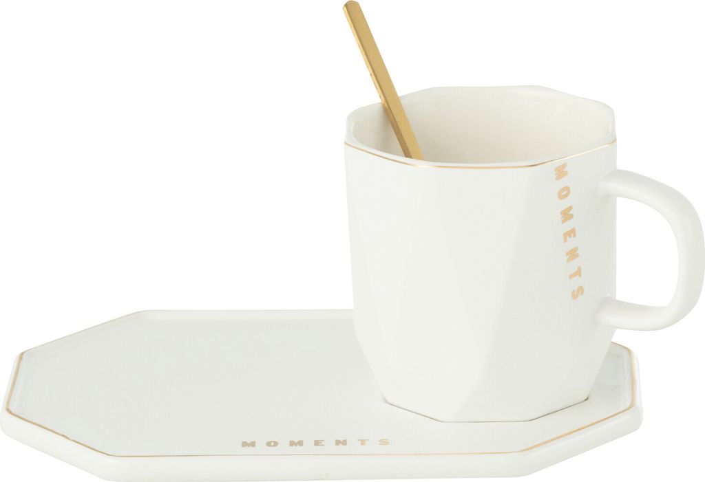 J-Line Becher+Untertasse+Löffel Moments Keramik Weiss