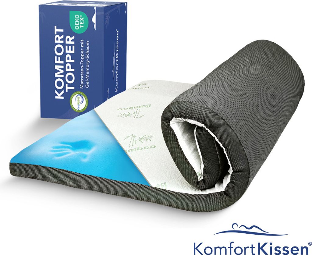 KomfortKissen Premium Komfort Topper - Matratzen-Topper mit Gel-Memory-Schaum, 120 x 200 x 7 cm