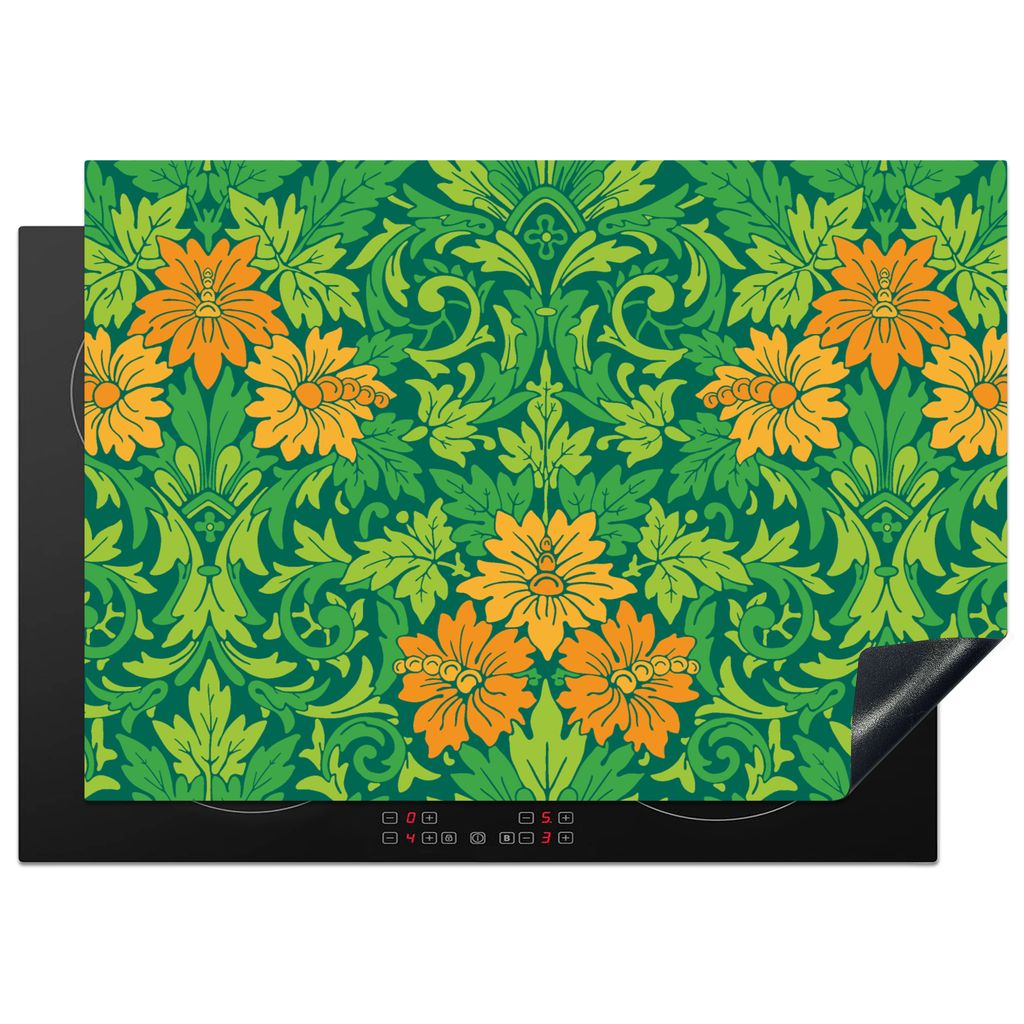 KitchenYeah Herdabdeckplatte Blätter - Blumen - Boho - Muster , 75x52cm, Küche Deko, Glaskeramikkochfeld Herdabdeckung, Abdeckplatte fùr Kochfeld