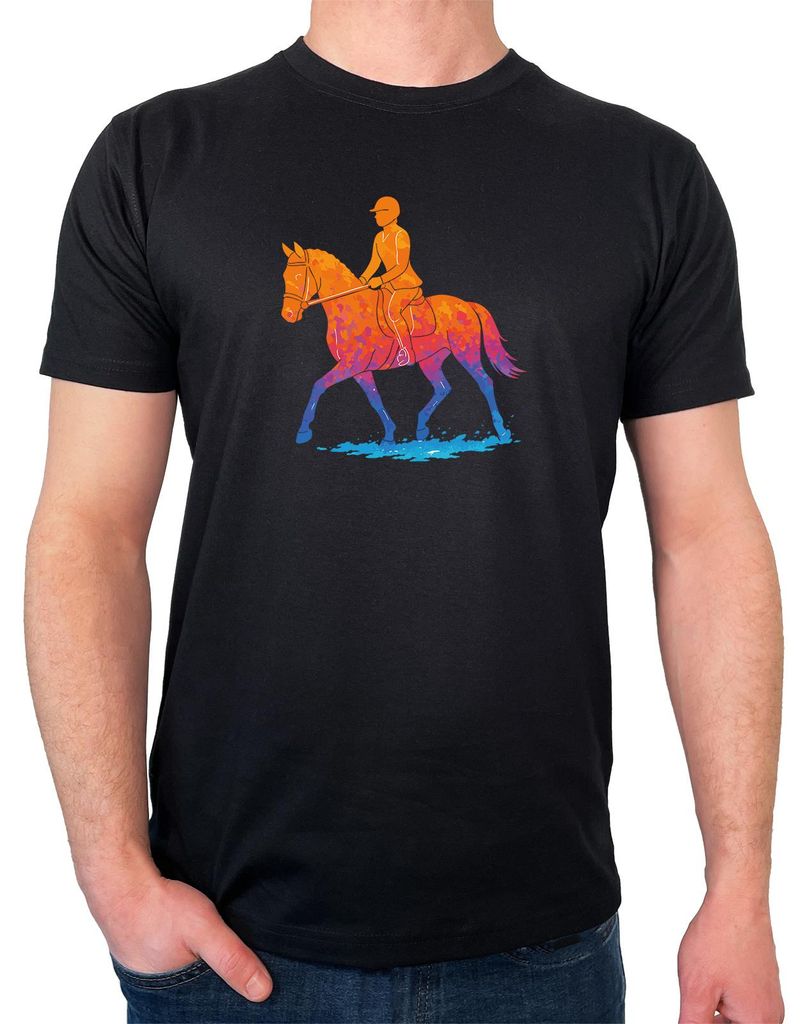 Huuraa Herren T-Shirt Reiten bunte Silhouette 3XL Black Bio Baumwolle Fairtrade Herrenshirt Geschenkidee
