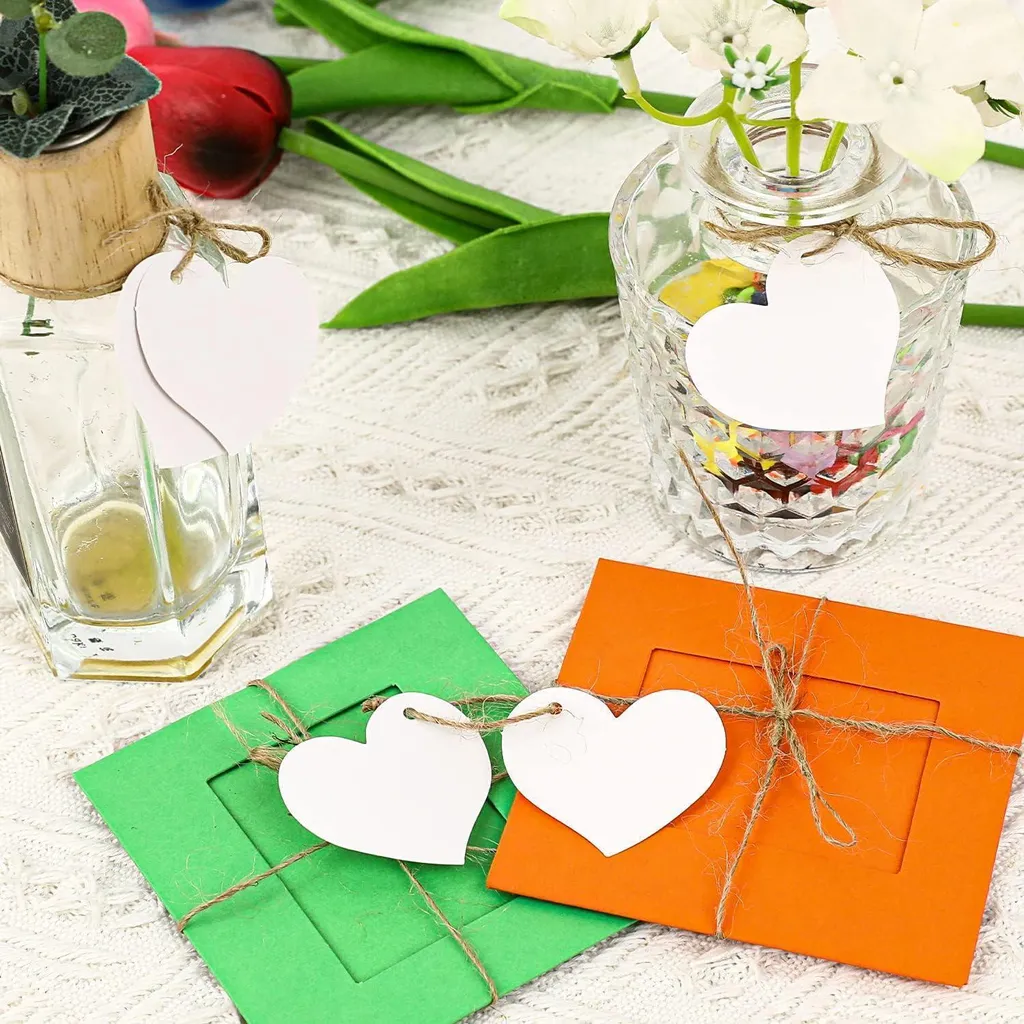 100 Pezzi Tag Cuore Bianco Carta Kraft: Risparmio e Qualità per Feste - 7
