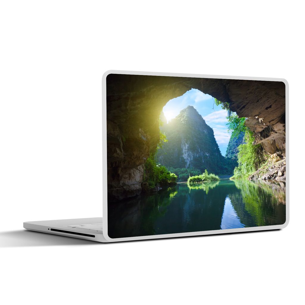 MuchoWow Laptop Aufkleber Sticker Cover Wasser - Höhle - Sonne - Natur - Pflanzen 36.5x27.5 cm - Laptop-Sticker