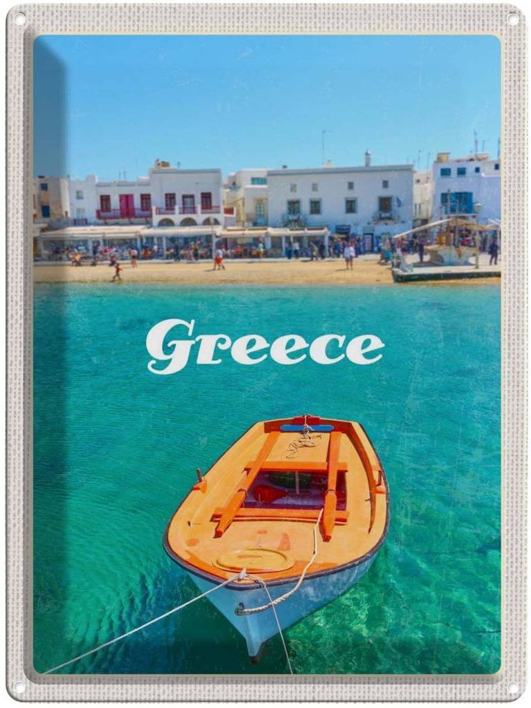 vianmo Blechschild 40x30 cm Greece Griechenland Urlaub Meer Boot Strand Bildmotiv Reisemotiv Abenteuer Reisen Europa