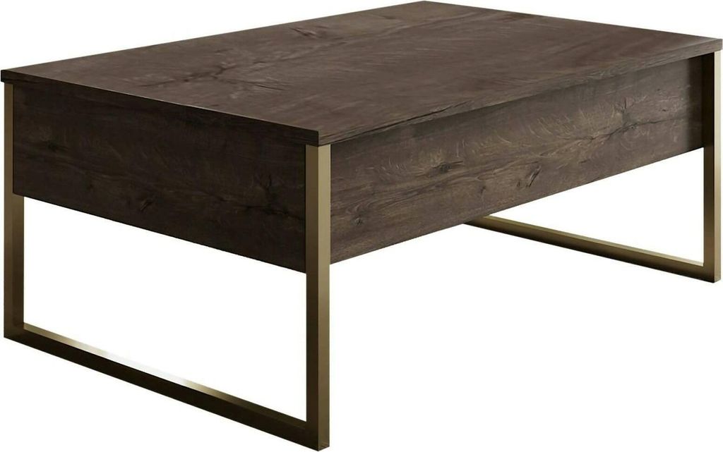 Wohnzimmertisch Dgiagnon, Niedriger Wohnzimmertisch, Kaffeeregal, Couchtisch für Sofa, 90x60h40 cm, Walnuss und Gold