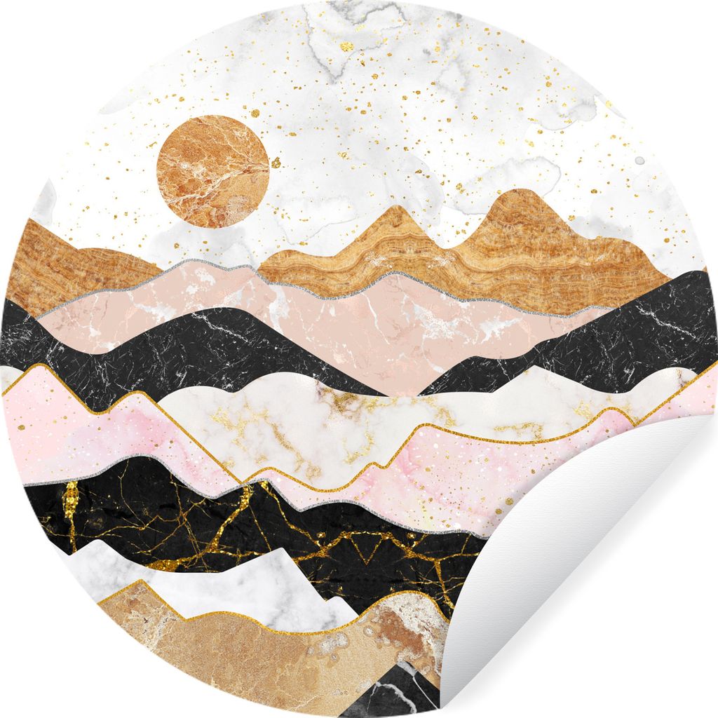 MuchoWow Runde Wandtattoo - Wandsticker Tapete Aufkleber Marmor - Pastell - Gold Ø 80 cm Selbstklebend und Repositionierbar - Wandaufkleber - Kr...