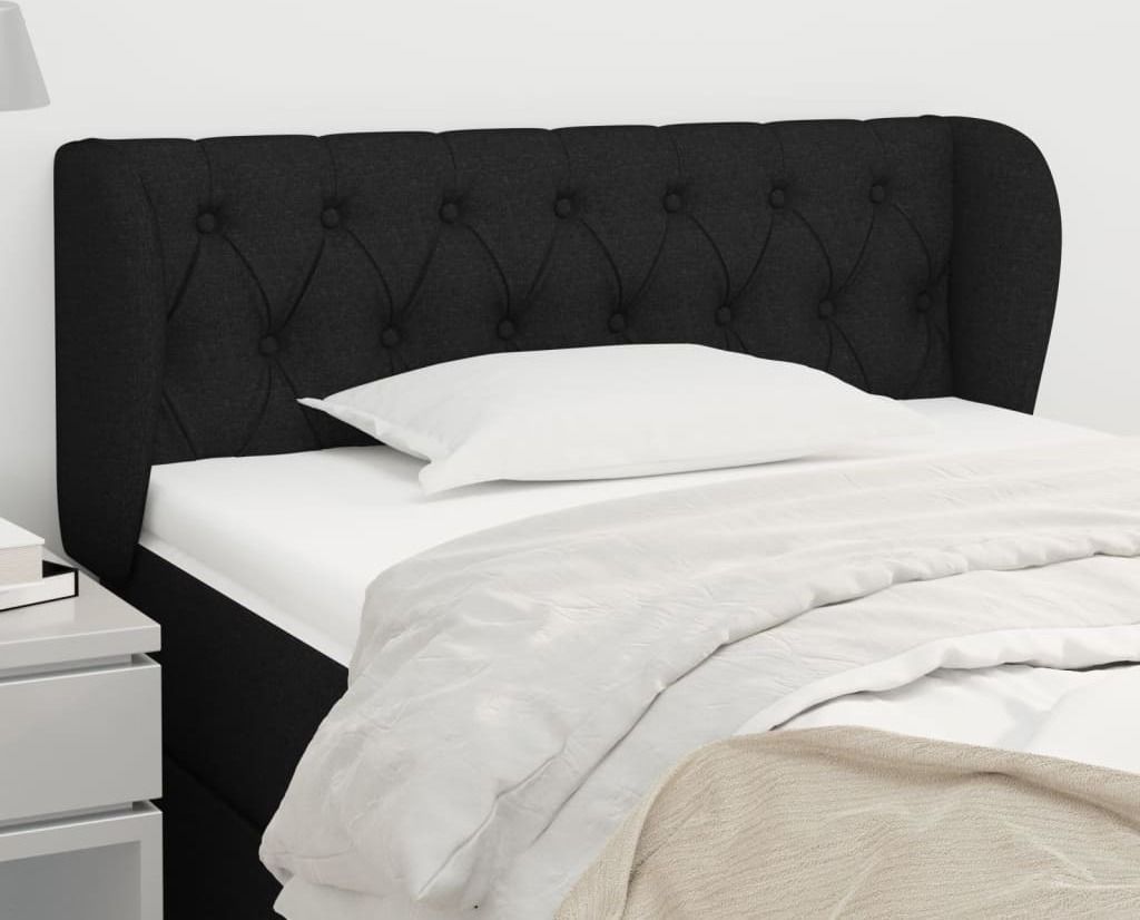 The Living Store Kopfteil mit Ohren Schwarz 93x23x78/88 cm Stoff
