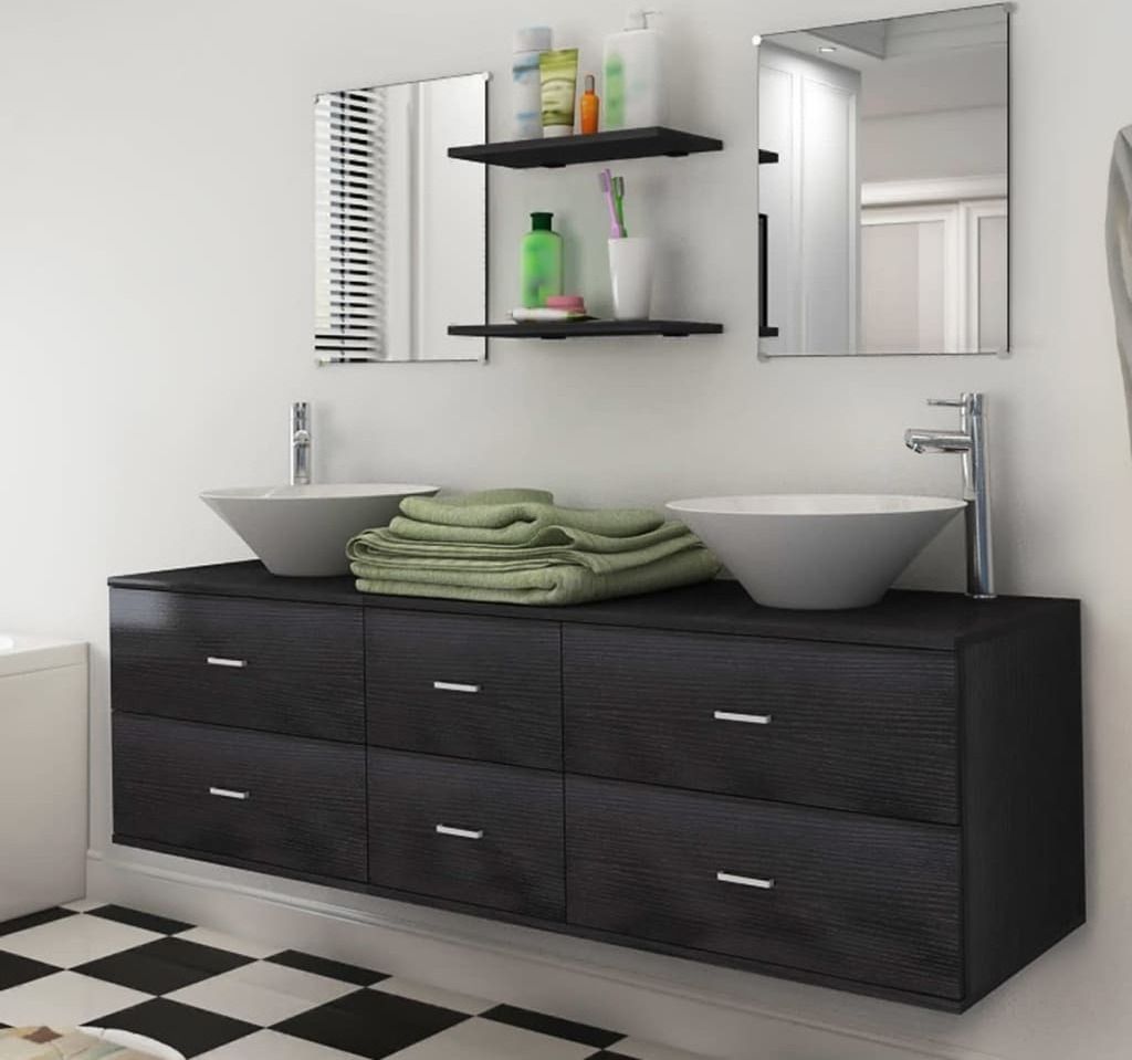 Maison Exclusive - 7-tlg. Badmöbel und Waschbecken Set Schwarz
